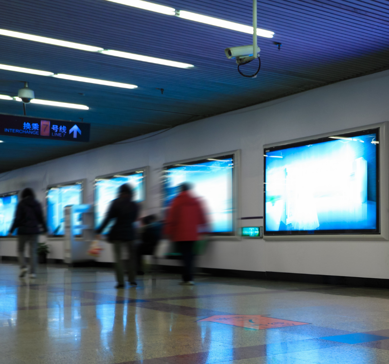 Blurry LED Screens While People Walk